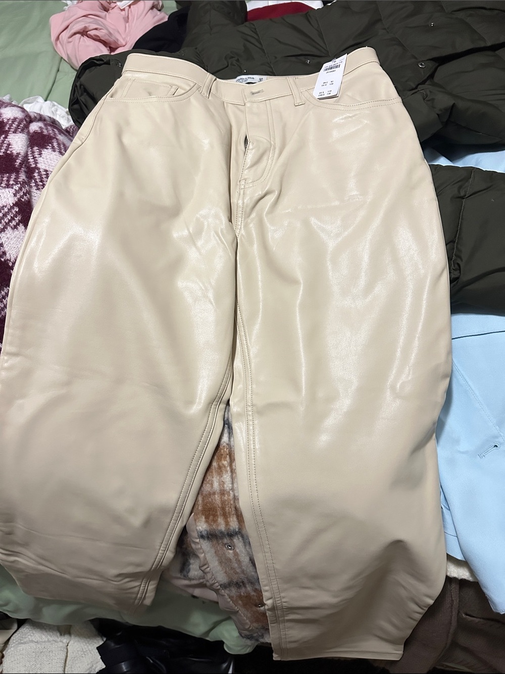 Abercrombie & Fitch Cream Faux Leather womens Pants